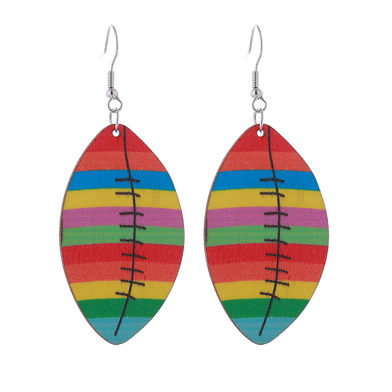 Wholesale Sports Style Super American Football Wooden Earrings
